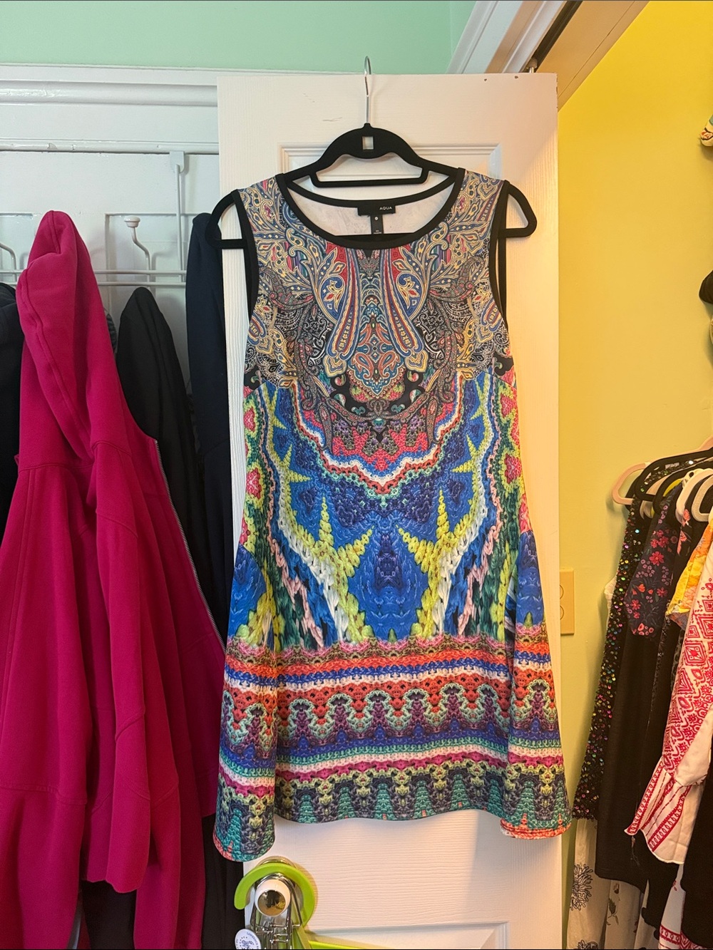 Aqua Multicolor Paisley & Geometric Print Sleeveless Mini Dress